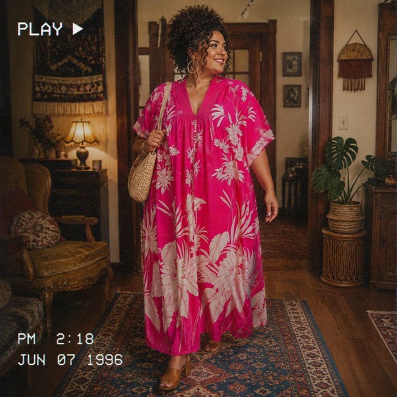 Anthony Richards Other - Vintage Anthony Richards Womans One Size Housecoat Robe Half Zip Floral Pink USA